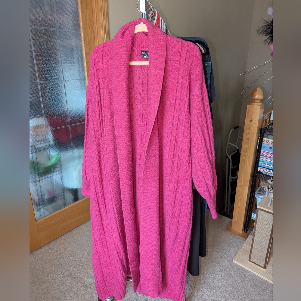 ⚡City Chic XL Pink Cable Knit Women's Duster Sweater